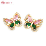 4PCS 18K Brass Zircon Butterfly Charms Pendants Jewelry Making