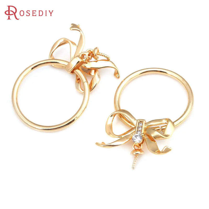 4PCS 18K Brass & Zircon Bow-knot Charms Pendants for DIY Earrings