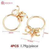 4PCS 18K Brass & Zircon Bow-knot Charms Pendants for DIY Earrings