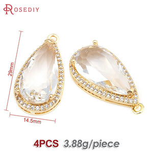4PCS 18K Brass Zircon Drop Charms Pendants High Jewelry Making