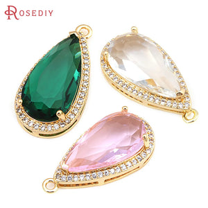 4PCS 18K Brass Zircon Drop Charms Pendants High Jewelry Making