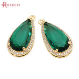 4PCS 18K Brass Zircon Drop Charms Pendants High Jewelry Making