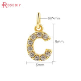 4PCS 18K Brass Zircon English Letters Charms Pendants Jewelry