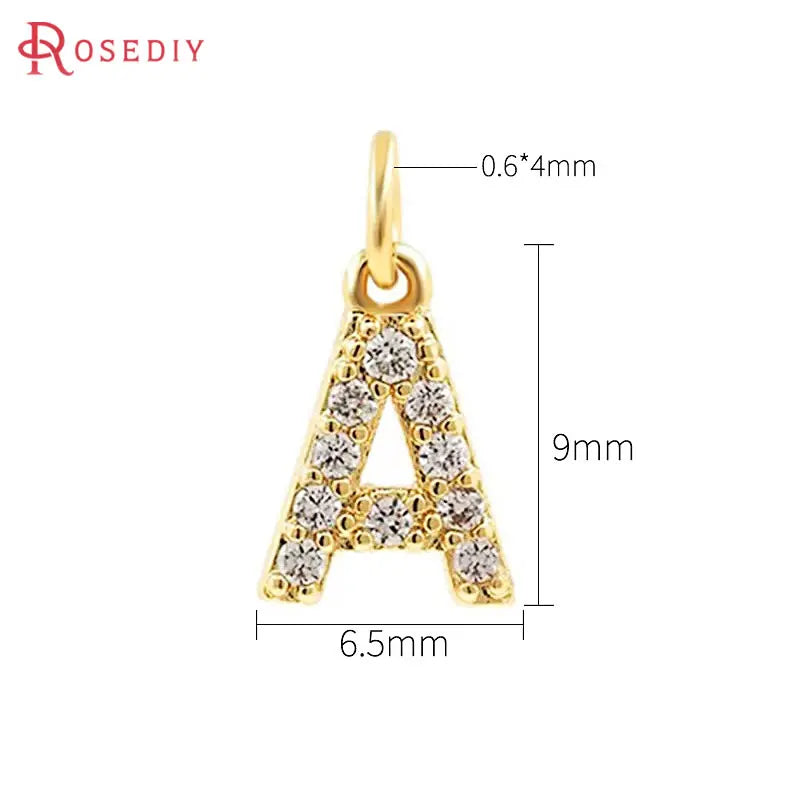 4PCS 18K Brass Zircon English Letters Charms Pendants Jewelry