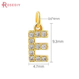 4PCS 18K Brass Zircon English Letters Charms Pendants Jewelry