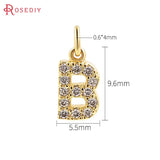4PCS 18K Brass Zircon English Letters Charms Pendants Jewelry
