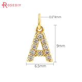 4PCS 18K Brass Zircon English Letters Charms Pendants Jewelry