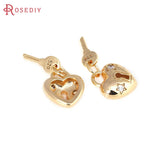 18K Brass Zircon Love Lock Key Charms Necklace Pendants