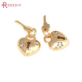 18K Brass Zircon Love Lock Key Charms Necklace Pendants
