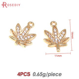 4PCS 18K Brass Maple Leaf Charms Pendants for Jewelry Making