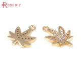 4PCS 18K Brass Maple Leaf Charms Pendants for Jewelry Making
