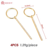 4PCS 18K Brass Zircon Rectangle Charms Pendants for DIY Earrings