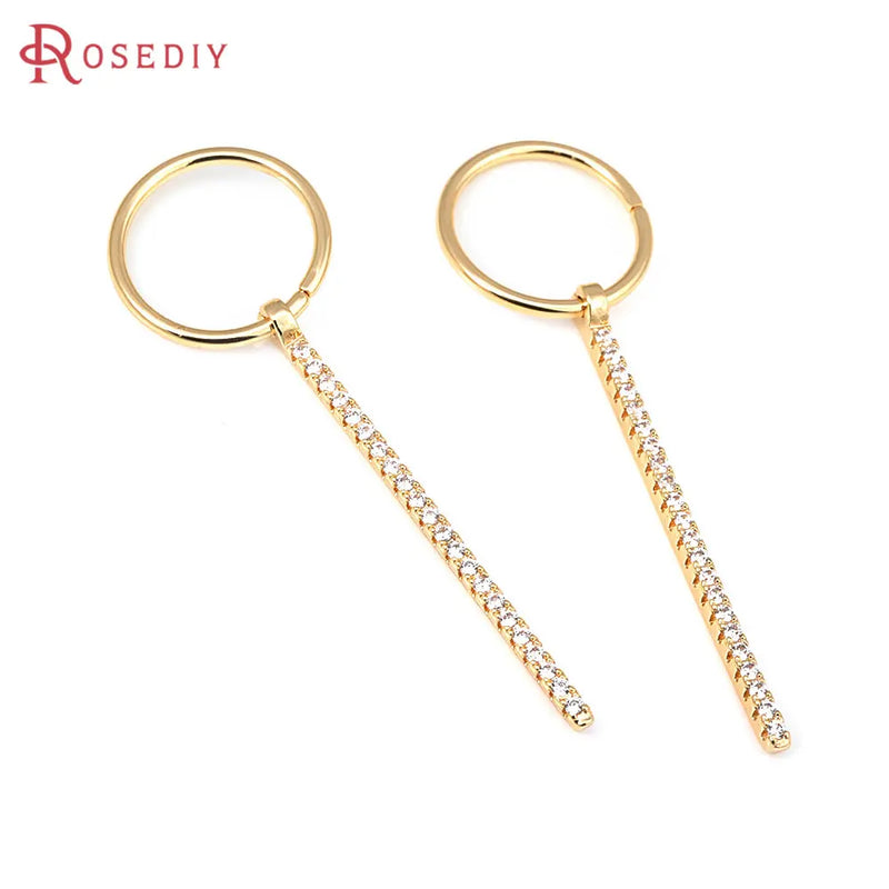 4PCS 18K Brass Zircon Rectangle Charms Pendants for DIY Earrings