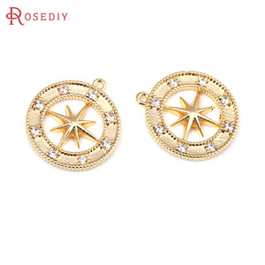 4PCS 18K Brass Zircon Star Charms Pendants DIY Jewelry Making