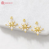 4PCS 18K Brass Zircon Snowflake Charms Pendants DIY Jewelry Making Accessories