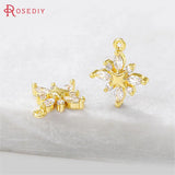 4PCS 18K Brass Zircon Snowflake Charms Pendants DIY Jewelry Making Accessories