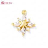 4PCS 18K Brass Zircon Snowflake Charms Pendants DIY Jewelry Making Accessories
