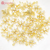4PCS 18K Brass Zircon Snowflake Charms Pendants DIY Jewelry Making Accessories
