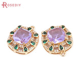 4PCS 18K Brass Zircon Square Charms Pendants High Jewelry Making for Women