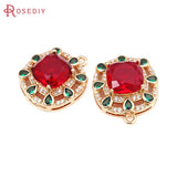 4PCS 18K Brass Zircon Square Charms Pendants High Jewelry Making for Women