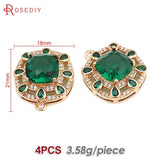 4PCS 18K Brass Zircon Square Charms Pendants High Jewelry Making for Women