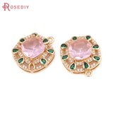 4PCS 18K Brass Zircon Square Charms Pendants High Jewelry Making for Women