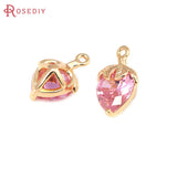 4PCS 18K Brass Zircon Strawberry Charms Pendants DIY Jewelry Making