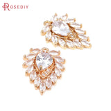 4PCS 18K Brass & Zircon Water Drop Charms Pendants Jewelry Making Supplies