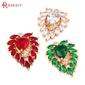 4PCS 18K Brass & Zircon Water Drop Charms Pendants Jewelry Making Supplies