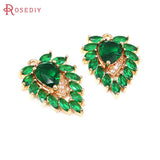 4PCS 18K Brass & Zircon Water Drop Charms Pendants Jewelry Making Supplies