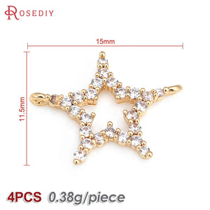 4PCS 18K Zircon Star Connect Charms Pendants DIY Jewelry Making