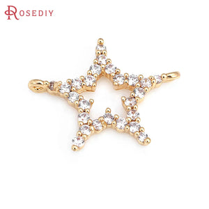 4PCS 18K Zircon Star Connect Charms Pendants DIY Jewelry Making