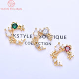 4PCS 18MM Brass Zircon Moon Charms Pendants 24K Plated Jewelry Findings