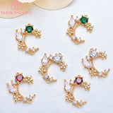 4PCS 18MM Brass Zircon Moon Charms Pendants 24K Plated Jewelry Findings