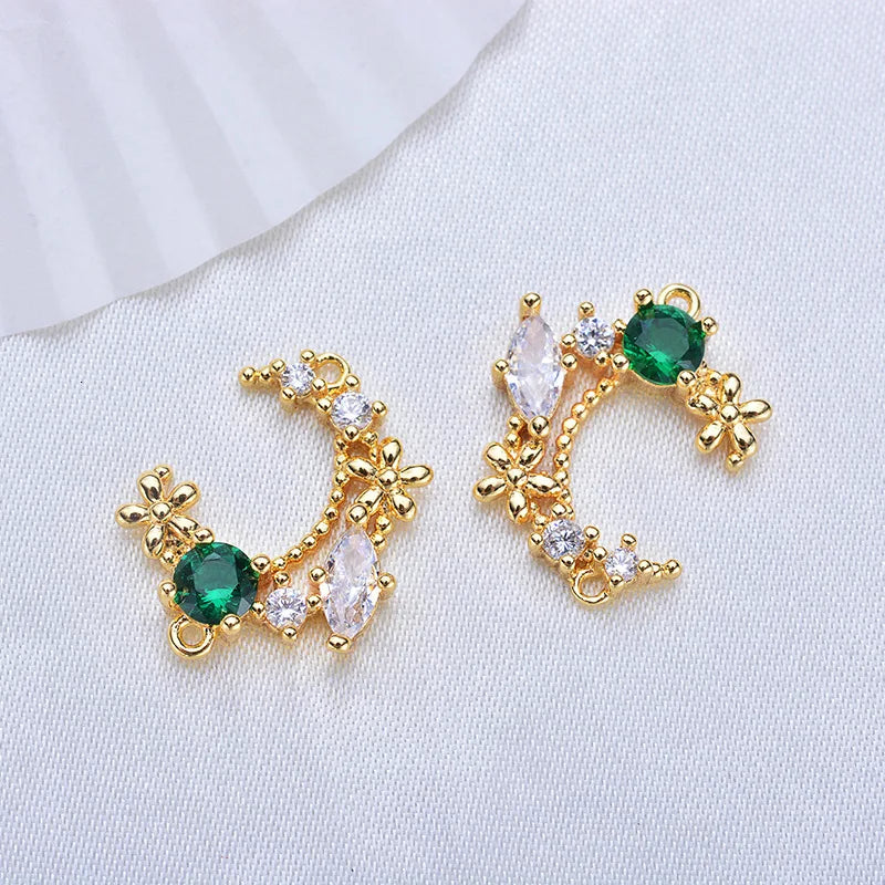 4PCS 18MM Brass Zircon Moon Charms Pendants 24K Plated Jewelry Findings