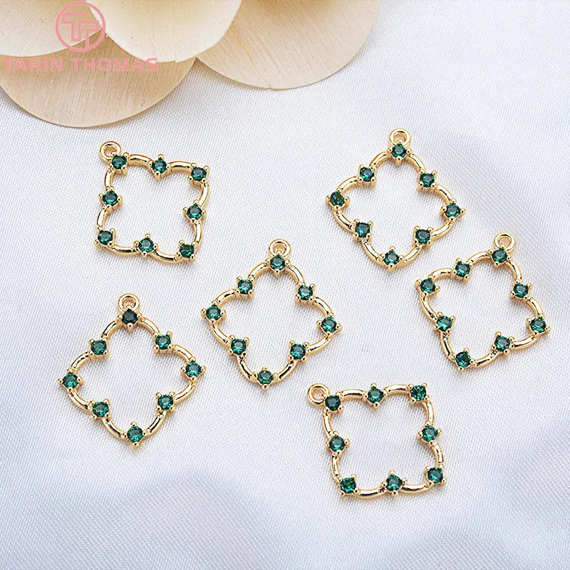 4PCS 18x20MM 24K Plated Brass Square Charms Pendants