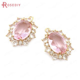 4PCS 18x24MM Champagne Brass Zircon Glass Oval Charms Pendants Jewelry DIY
