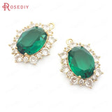 4PCS 18x24MM Champagne Brass Zircon Glass Oval Charms Pendants Jewelry DIY