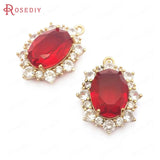 4PCS 18x24MM Champagne Brass Zircon Glass Oval Charms Pendants Jewelry DIY