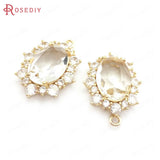 4PCS 18x24MM Champagne Brass Zircon Glass Oval Charms Pendants Jewelry DIY