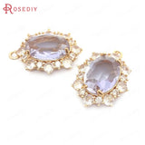 4PCS 18x24MM Champagne Brass Zircon Glass Oval Charms Pendants Jewelry DIY