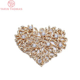 4PCS 21x27MM 24K Brass Zircon Heart Charms Pendants DIY Jewelry