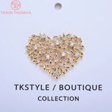 4PCS 21x27MM 24K Brass Zircon Heart Charms Pendants DIY Jewelry