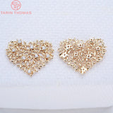 4PCS 21x27MM 24K Brass Zircon Heart Charms Pendants DIY Jewelry