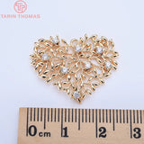 4PCS 21x27MM 24K Brass Zircon Heart Charms Pendants DIY Jewelry