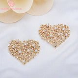 4PCS 21x27MM 24K Brass Zircon Heart Charms Pendants DIY Jewelry