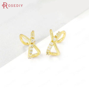 4PCS 24K Brass Zircon Bow-knot Earring Clasps Diy Findings