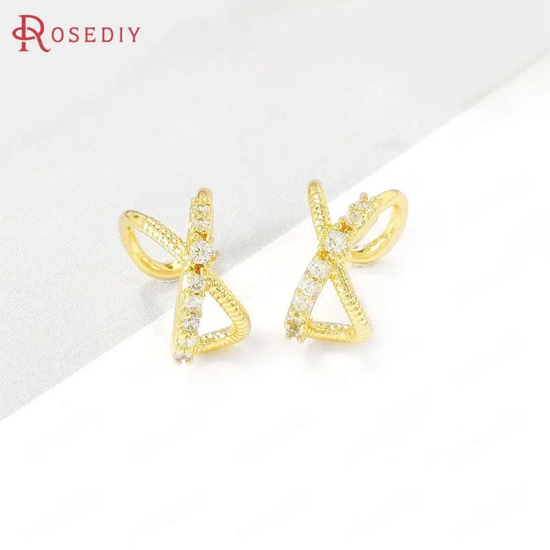 4PCS 24K Brass Zircon Bow-knot Earring Clasps Diy Findings