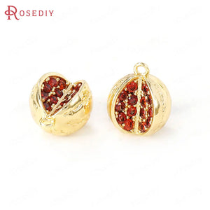4PCS 24K Brass and Zircon Fruit Charms Pendants for Jewelry Making