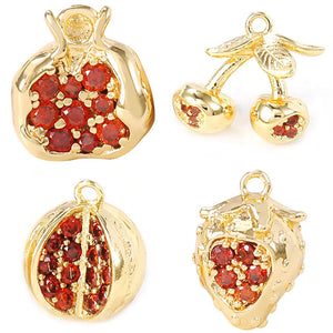 4PCS 24K Brass and Zircon Fruit Charms Pendants for Jewelry Making